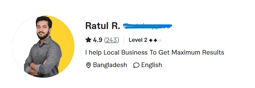 Ratul's Fiverr profile showing Level 2, 4.9 rating and 243 reviews
